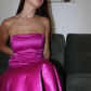 Simple Sheath Strapless Hot Pink Satin Prom Dress Evening Dress SH2327