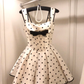 Cute A Line Strap Bow Polka Dot Satin Short Homecoming Dress Cocktail Dress SH3087