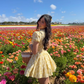 Yellow A Line Puff Sleeve Print Floral Satin Short Prom Dress Homecoming Dress SH6396