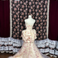 Vintage Pink Print Floral Apricot Satin Prom Dress Party Evening Dress SH5693