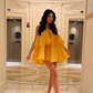 Cute Yellow A Line Strapless Layered Organza Short Homecoming Dress Outfits SH4267