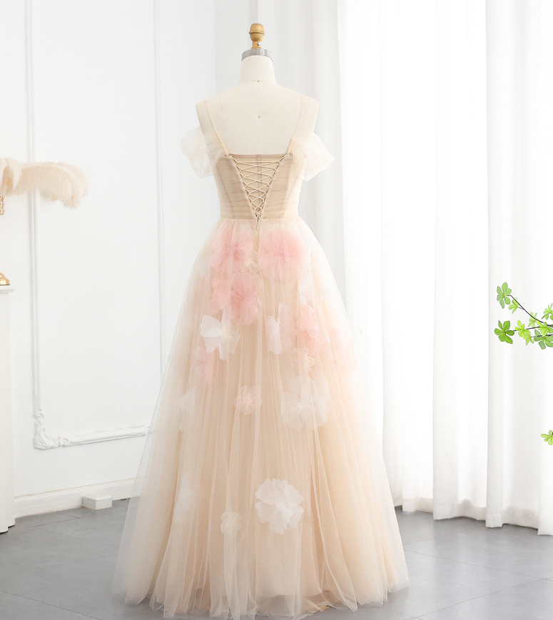 Dreamy A Line Off the Shoulder 3D Flower Tulle Prom Dress Evening Dress SH2379