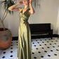 Green Sheath Halter Bow Satin Open Back Prom Dress Graduation Prom Dress SH2587