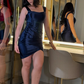 Navy Blue Sheath Strap Satin Short Homecoming Dress Evening Dress SH2118