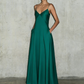 Light Pink Simple A Line Spaghetti Strap Satin Long Prom Dress Evening Dress SH3817
