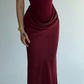 Elegant Sheath Strapless Burgundy Satin Long Prom Dress Evening Dress SH7296