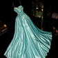 Stunning A Line Spaghetti Strap Beaded Blue Satin Long Prom Dress Party Dress SH3076