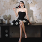 Black Sexy A Line Sweetheart Neck White Appliques Satin Short Homecoming Dress Cocktail Dress SH3575