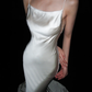 Simple Mermaid Spaghetti Straps White Satin Open Back Long Wedding Dress SH5957