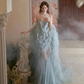 Dreamy Blue Mermaid Sweetheart Neck Feather Tulle Prom Dress Party Dress SH4079