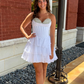 White A Line Sweetheart Neck Beaded Layered Chiffon Short Prom Dress Homecoming Dress SH6591