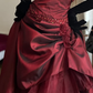 Vintage A Line Straps Appliques Burgundy Satin Prom Dress Evening Dress SH6072