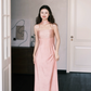 Elegangt Simple Pink A Line Spaghetti Straps Pleated Satin Prom Dress Party Dresses SH4586