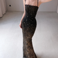 Glamorous Sheath Spaghetti Strap Beaded Black Ombre Tulle Prom Dress Evening Dress SH7715