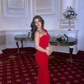 Charming Red Sheath One Shoulder Satin Prom Dress Wedding Guest Dress SH6019