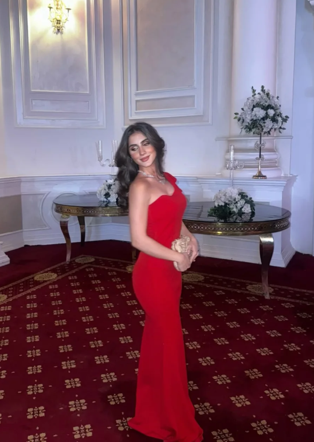 Charming Red Sheath One Shoulder Satin Prom Dress Wedding Guest Dress SH6019