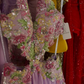 Exquisite Floral A Line V Neck Purple Chiffon Backless Prom Dress Evening Dress SH6334