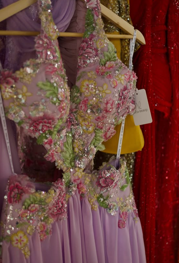 Exquisite Floral A Line V Neck Purple Chiffon Backless Prom Dress Evening Dress SH6334