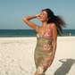 Retro Green Print Floral Strapless Satin Long Outfit Party Dress Vacation Dress Birthday Dress SH3518