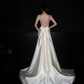 Backless Simple A Line White Beaded Lace Satin Long Wedding Dress SH5969