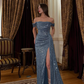 Elegant Blue Shiny A Line Off the Shoulder Sequin Long Evening Dress Prom Dress SH4828