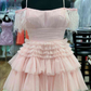 Off The Shoulder Pleated Tiered Tulle Party Dress,Pretty Homecoming Dress SH641