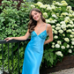 Blue Backless Mermaid Satin Long Evening Prom Dress SH1527