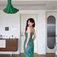 Vintage Green Mermaid Spaghetti Strap Satin Prom Dress Wedding Guest Dress SH4548