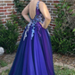 Ombre purple Tulle Appliques A Line Prom Dress Long Evening Dress SH990