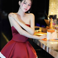 Cute A Line Strapless Burgundy Satin Short Homecoming Dress Outfits SH6231