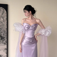 Romantic Purple Mermaid Bow Satin Tulle Long Prom Dress Formal Dress SH3666