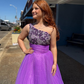 Beautiful A Line One Shoulder Beaded Purple Tulle Long Prom Dress Evening Dress SH7234
