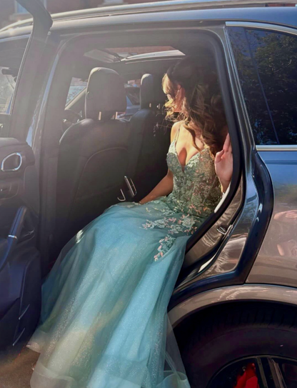 Blue A Line Spaghetti Strap Appliques Sequin Tulle Prom Dress Birthday Dress SH9024