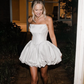 Cute A Line Strapless White Satin Short Homecoming Dress Birthday Dress SH1970