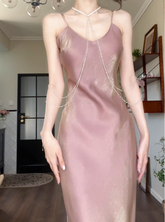 Pink Pretty Mermaid Spaghetti Strap Satin Prom Dress Evening Dress Formal Dress SH4084
