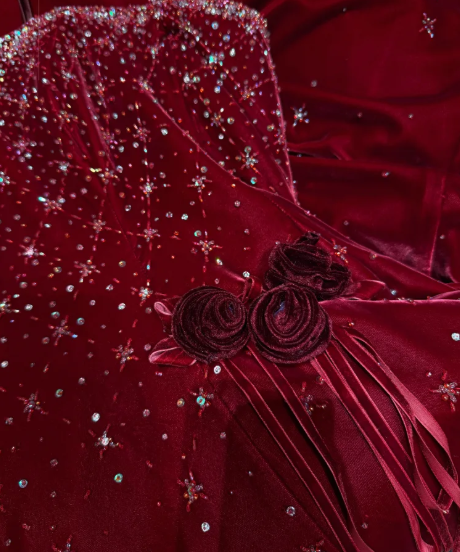 Burgundy A Line Strapless Beaded Velvet Long Prom Dresses 16th Birthday Dresses SH4635