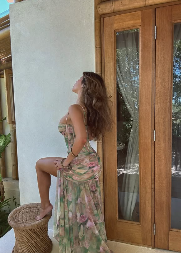 Green Mermaid Spaghetti Strap Print Floral Corset Tulle Prom Dress Party Dress SH4605