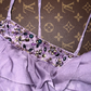 Vintage Mermaid Spaghetti Strap Purple Sequin Beaded Satin Long Sweep Party Dress Evening Dress SH3062