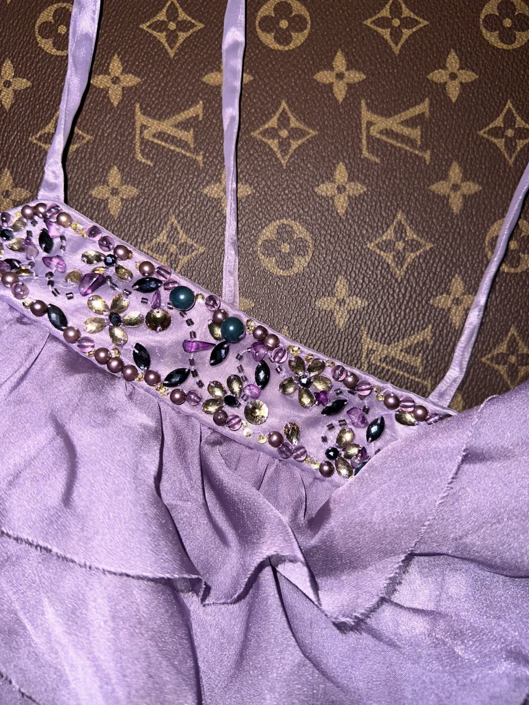 Vintage Mermaid Spaghetti Strap Purple Sequin Beaded Satin Long Sweep Party Dress Evening Dress SH3062