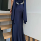 Navy Blue Sheath Strapless Exquisite Beaded Satin Prom Dress Evening Dress SH5397