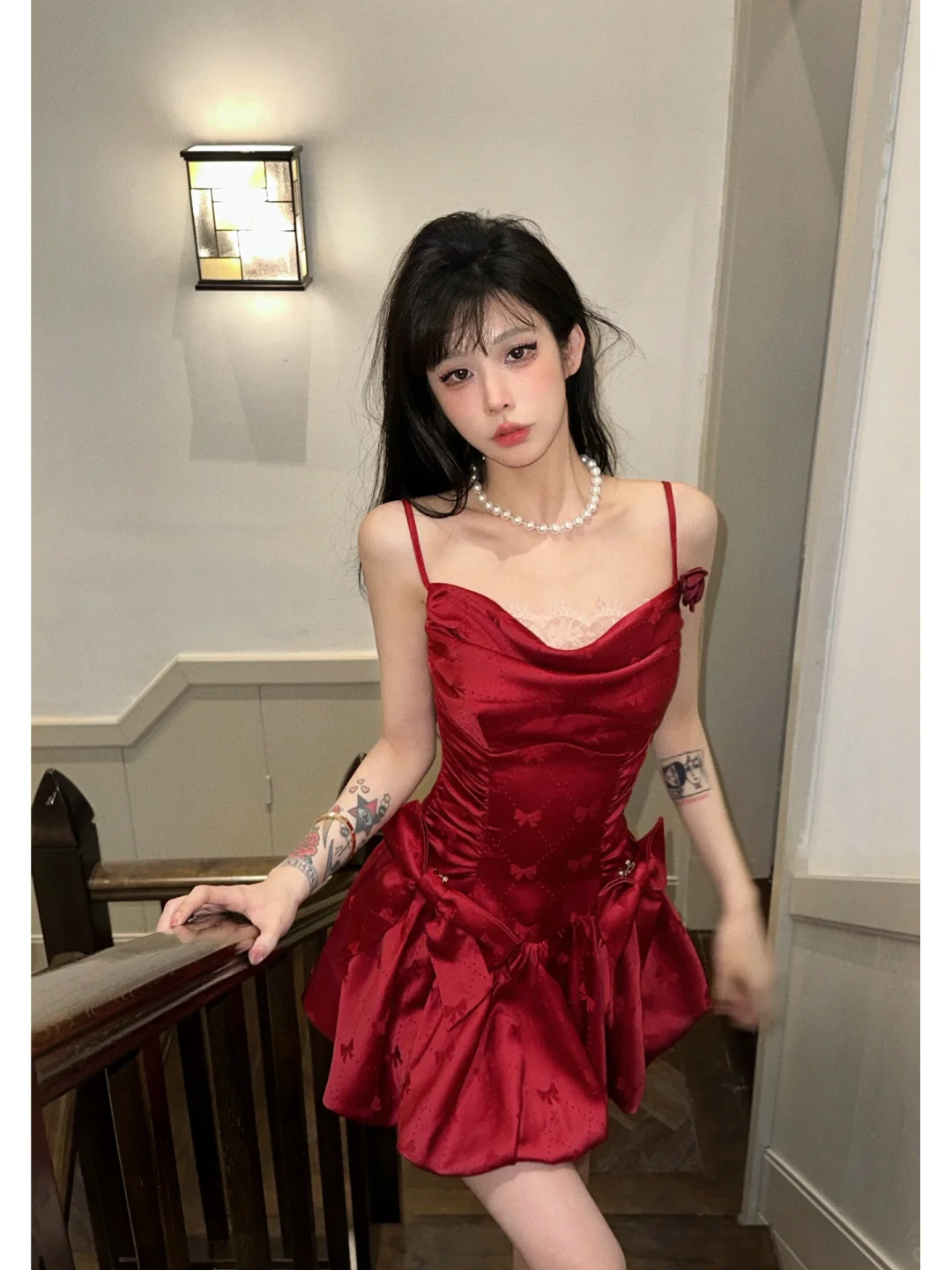 Sexy Red Bow A Line Spaghetti Strap Satin Short Homecoming Dress Outfits SH5827
