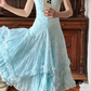 Vintage Blue A Line Lace Backless Prom Dress Evening Dress SH5659
