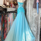 Vintage Blue Mermaid Sweetheart Neck Beaded Chiffon Satin Long Prom Dress SH5242