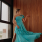 Unique A Line One Shoulder Blue Chiffon Long Prom Dress Evening Dress SH2504