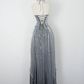 Retro A Line Spaghetti Strap Grey Beaded Satin Long Evening Dress Party Dress SH3169