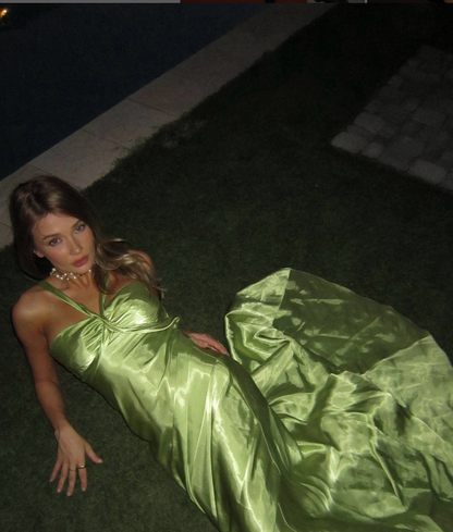 Sexy A Line Halter Green Satin Long Prom Dress Evening Dress SH1817