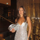 Shiny Silver Sequin Sheath Spaghetti Straps Tulle Prom Dress Evening Dress SH6280