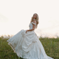 Vintage Ball Gown Off the Shoulder 3D Flower White Satin Wedding Dress SH6081