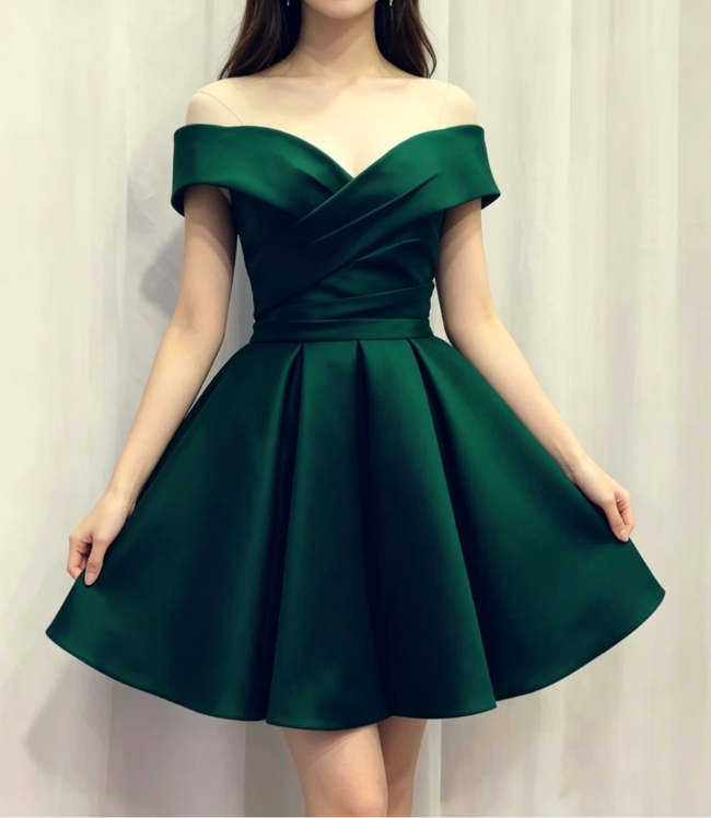 short green prom dresses Simple A line Off the Shoulder Shiny Black Long P22 PreppyDress Line Length A-Line Puff Sleeves Olive Green