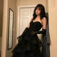 Princess A Line Sweetheart Neck Black Tiered Tulle Long Prom Dress Evening Dress SH355